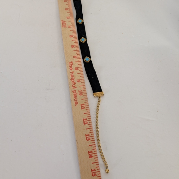 Vintage Necklace Black Gold Choker Style with Turquoise Accents From 1970s - Picture 3 of 3